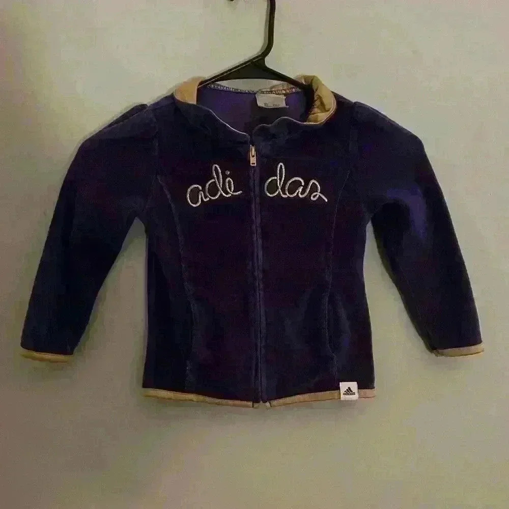 Vintage adidas Velour Purple & Gold Velvet Zip Up Embroidered Sweatshirt Toddler